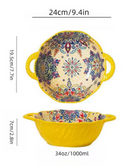 TIGELA DE SOPA DE CERÂMICA ESTILO BOÊMIO COM ALÇA