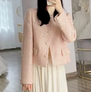 CASACO FEMININO DE TWEED ROSA OU BEGE
