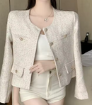 CASACO FEMININO DE TWEED ROSA OU BEGE