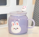 XÍCARA DE CERÂMICA COM COLHER E TAMPA - COELHOS