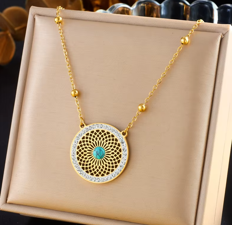 CONJUNTO COLAR E BRINCOS DOURADO E AZUL