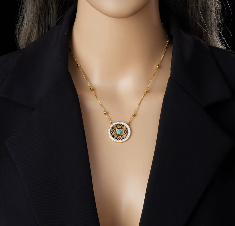 CONJUNTO COLAR E BRINCOS DOURADO E AZUL