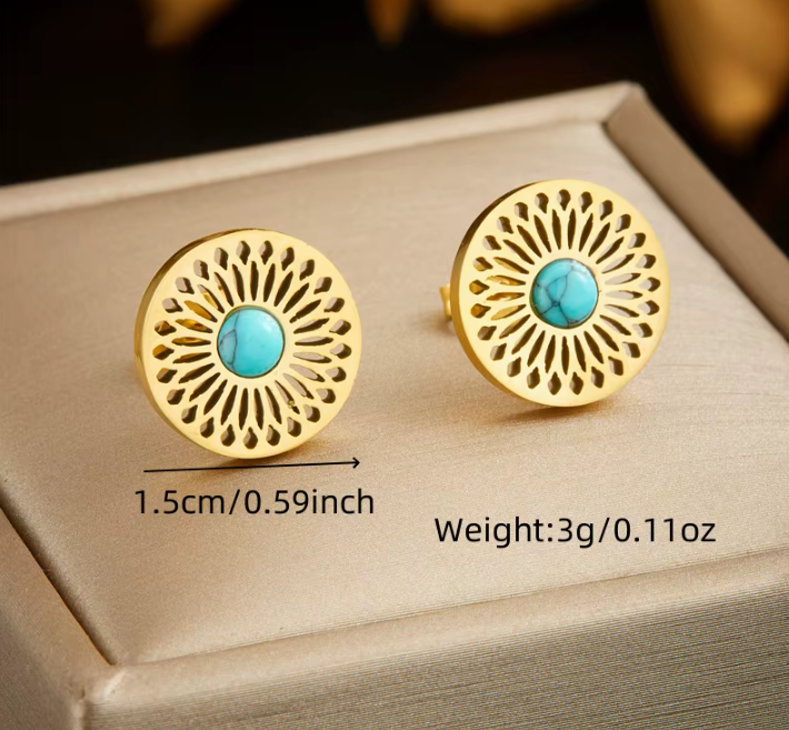 CONJUNTO COLAR E BRINCOS DOURADO E AZUL