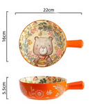 ASSADEIRA DE CERÂMICA REDONDA COM ALÇA ANIMAIS DA FLORESTA